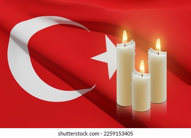 Burning Candle on Turkey flag background. Element for Death mourning memory design. EPS10 vector