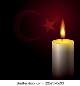 Ardiendo velas sobre el fondo de la bandera turca. Elemento para el diseño de memoria de duelo por la muerte. Vector EPS10.