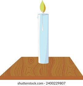 Burning candle on a wooden board vector illustration
