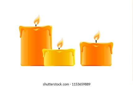 burning candle is orange in color different size