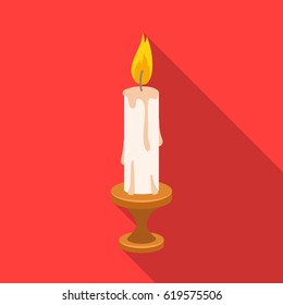 burning candle from paraffin wax. Easter single icon in flat style vector symbol stock illustration.
