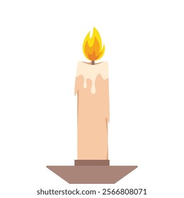 Burning candle from paraffin wax. Candle and flame. Vector illustration