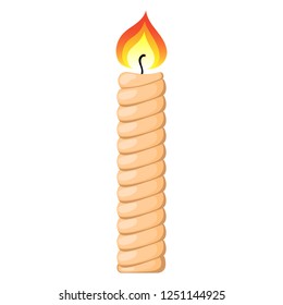 Burning Candle from Paraffin Wax for Your Design. Vector Illustration isolated on white background. Cartoon Style. Holiday Elements.