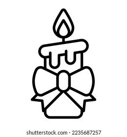 Burning candle with ribbon bow moder vector icon