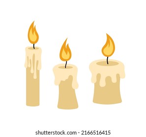 Burning candle set. Cartoon, flat. Isolated vector illustration eps