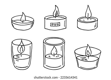 Brennende Kerze-Set. Doodle-Illustration. Handgezeichnete Clipkunst für Karte, Logo, Design