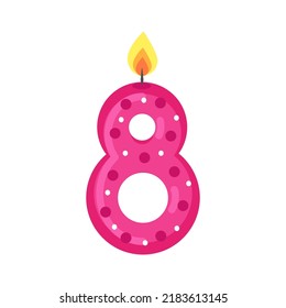 Burning candle in shape of figure 8 on white background