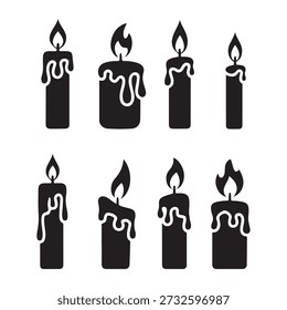 Brennende Kerze Silhouette Icon Set