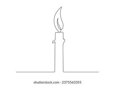 Burning candle single continuous one line drawing. Isolated on white background vector illustration. Pro vector. 