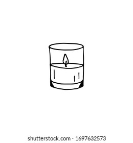 Burning candle. Sketch style hand drawn elements. Stock outline vector illustration, isolated on white background.