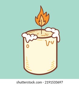 Burning candle small vector icon illustration with cartoon art style flat line art adn color