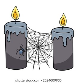 A burning candle and a spider web