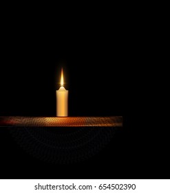 burning candle with stand and black veil