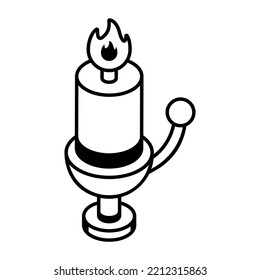 Burning candle stand in linear icon design 