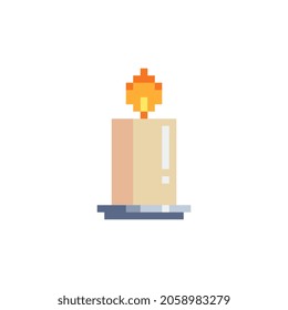 Burning candle sticker, pixel art icon design for logo, web, mobile app, badges and patches. Video game sprite. 8-bit. Isolated on white background vector illustration. 