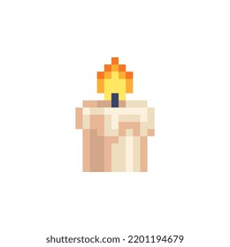 Burning candle sticker, pixel art icon design for logo, web, mobile app, badges and patches. Video game sprite. 8-bit. Isolated on white background vector illustration. 