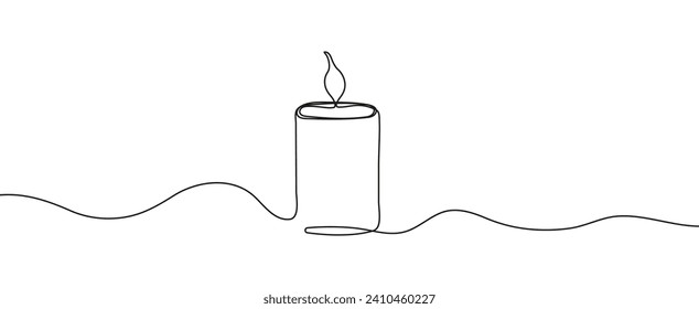 Burning candle vector continuous style. Symbol of grief,  loss of a loved one.