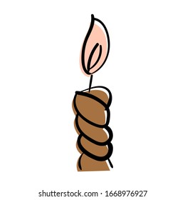 Burning candle. Vector doodle illustration. Twisted candle with a flame