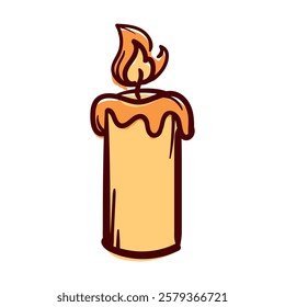 A burning candle. Vector illustration isolated on white background. Accessories for the holiday. Hand-drawn editable elements