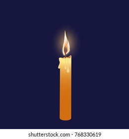 Burning candle. Vector illustration isolated on the dark background