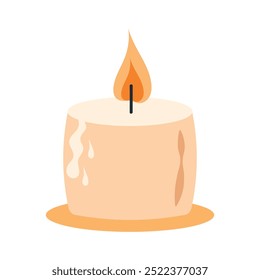 Burning candle. Vector illustration of a lit candle in a flat style, eps 10. Wax melts on a candle