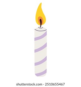 Burning candle, vector illustration. Simple flat design concept. Beautiful candle isolated on a white background.