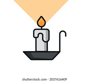 Burning candle vector logo. Flat style illustration of a burning fire. Isolated on white background. halloween and christmas concept.