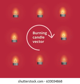 Burning candle vector set. Realistic illustration for animation