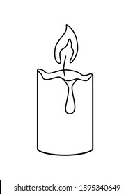 Burning candle - vector template for coloring. Linear drawing of a candle. Outline.