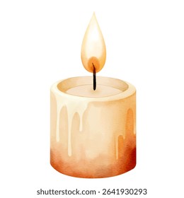Burning candle watercolor illustration for calm and rustic scenes