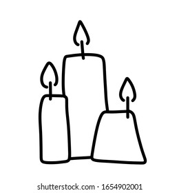 Burning candles for aromatherapy isolated on a white background. Interior items, festive decorative design element. Flat vector illustration. Soft flame.