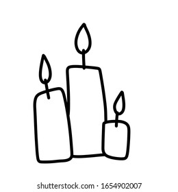 Burning candles for aromatherapy isolated on a white background. Interior items, festive decorative design element. Flat vector illustration. Soft flame.