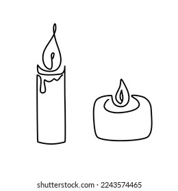 Burning candles. Continuous line. Flat style. Vector illustration 