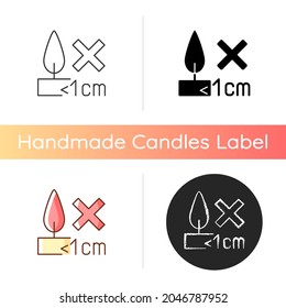 Burning Candles Correctly Manual Label Icon. Dont Burn Candle All Way Down. Fire Hazard Label. Linear Black And RGB Color Styles. Isolated Vector Illustrations For Product Use Instructions