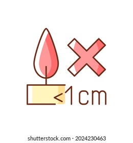 Burning Candles Correctly RGB Color Manual Label Icon. Dont Burn Candle All Way Down. Fire Hazard Label. Isolated Vector Illustration. Simple Filled Line Drawing For Product Use Instructions