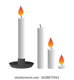 Burning Candles Decoration Vector. Aromatic Candles on White Background. Candles with Candle Holders.