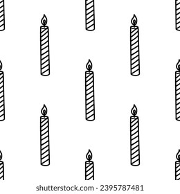 Burning candles doodle vector seamless pattern on white background