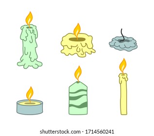 Burning candles doodle vector set