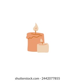Burning candles with dripping or flowing wax vector illustration. Cartoon glowing lit paraffin candles with fire flame. isolated on white background. Spirituality, memorial or aromatherapy