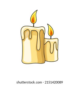 Burning candles flat vector Icon.  Candle sticker. Decorative detailed style  illustration design.