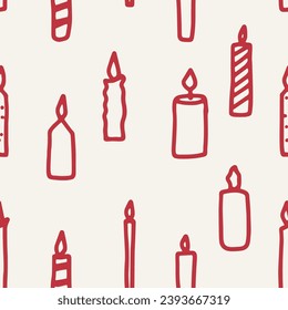 Burning candles. Hand drawn doodle pattern. Holiday background