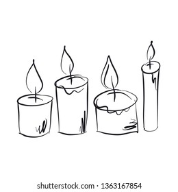 Burning candles hand drawn illustrations set. Holiday, Birthday greeting card, celebration invitation design element. Easter cakes line art drawing. Pastry doodle. Festive dessert freehand sketch