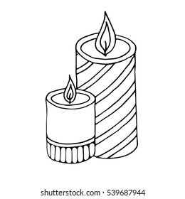 Burning candles icon. Outlined on white background.