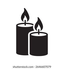 Burning candles icon for relaxation aromatherapy meditation and creating a romantic or spiritual atmosphere with warm soft glowing light vector solid glyph icon