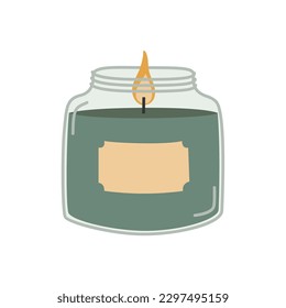 Burning candles in a jar. Doodle style. Decorative wax candles for relax and spa. Isolated vector illustration