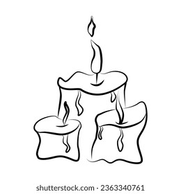 Burning candles line icon. Continuous line drawing of Halloween theme.