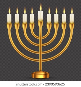 Brennende Kerzen in Menorah auf Hanukka. Vektorgrafik. EPS10.