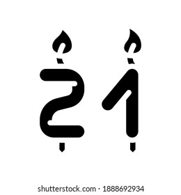 burning candles in number form birthday glyph icon vector. burning candles in number form birthday sign. isolated contour symbol black illustration