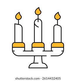 burning candles on candlestick line icon vector. burning candles on candlestick sign. isolated symbol illustration