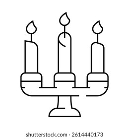 burning candles on candlestick line icon vector. burning candles on candlestick sign. isolated contour symbol black illustration